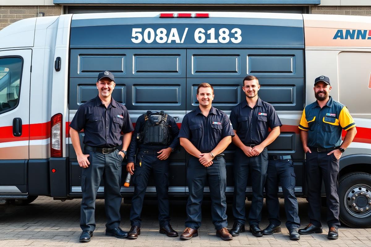 Simsbury Garage Doors professional technician team in front of service vehicle