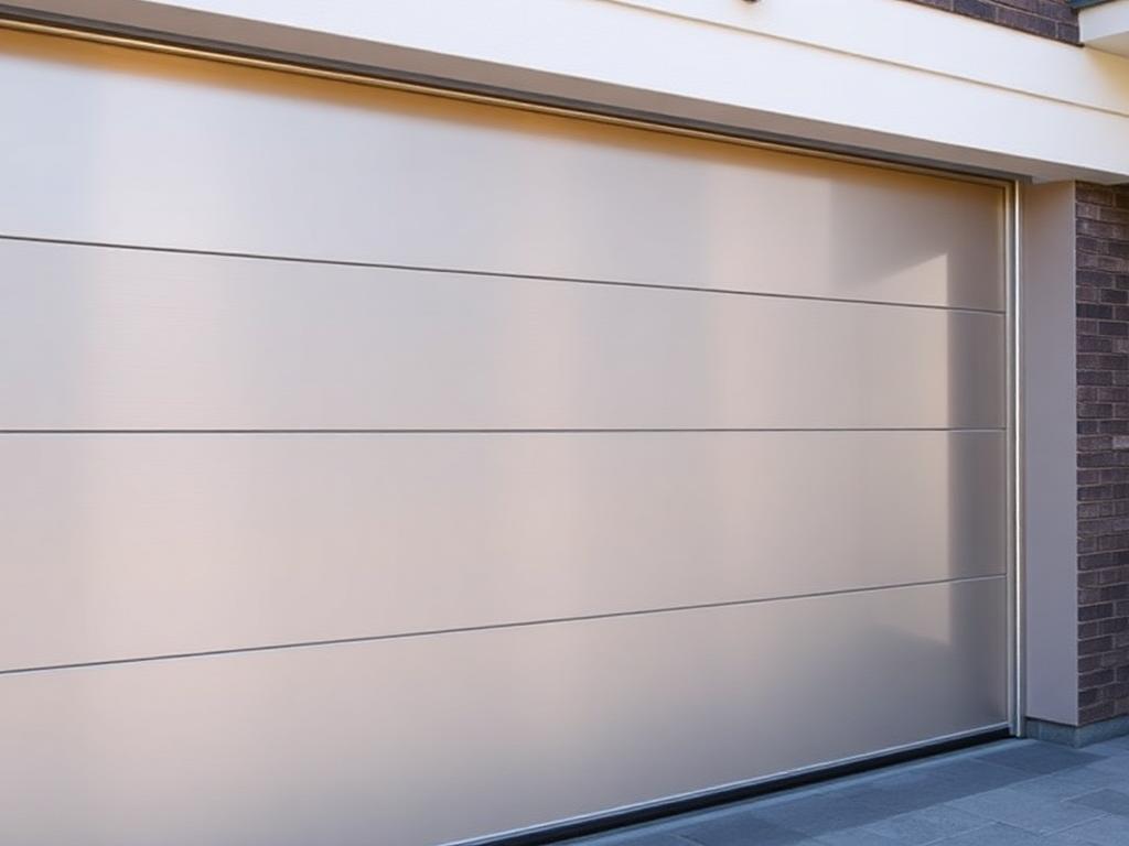 Modern aluminum garage door panel close-up showing sleek material finish